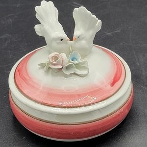 Vintage Capodimonte Trinket Dish Doves and Flowers